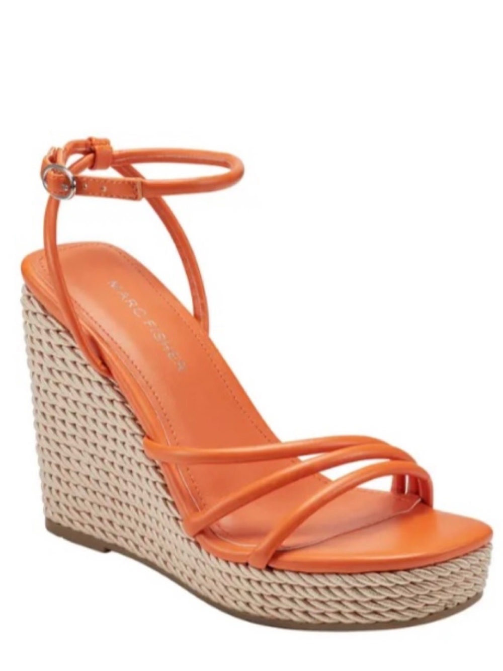 Marc Fisher Zeki Wedge - Orange Strappy Wedge Sandals with Ankle Strap